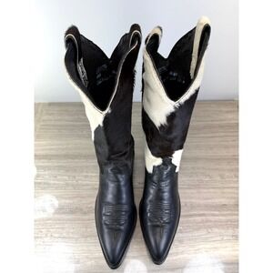 Vintage 80's Code West Sz 6.5 Black White Cowhide Cow Print Cowboy Boots Rare